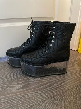 Dolly Bae Dolls Kill Harlots Black Platform Spider Web Lace-Up Ankle Boots